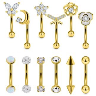 Vsnnsns Rook Daith Piercing Jewelry 16G Stainless Surgical Steel Curved Barbell Eyebrow Rings Vertical Labret Lip Piercing Jewelry Rook Daith Earrings for Women Men 6MM 8MM 10MM...