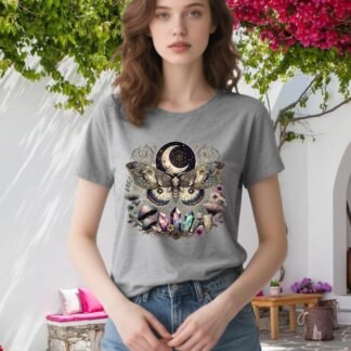 Women Vintage Moth T Shirts Mystical Moon Cottagecore Shirts Funny Witchy Graphic Tees Short Sleeve Tops