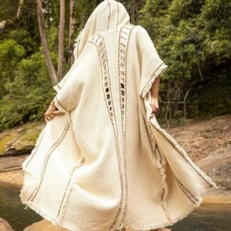 AJJAYA MAGOS WIZARD Long Mens Hooded Kimono Ivory Beige Tribal Ritual Ceremony Gypsy Magic Ritual Primitive Rave Boho