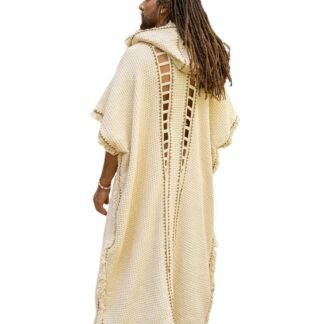 AJJAYA MAGOS WIZARD Long Mens Hooded Kimono Ivory Beige Tribal Ritual Ceremony Gypsy Magic Ritual Primitive Rave Boho