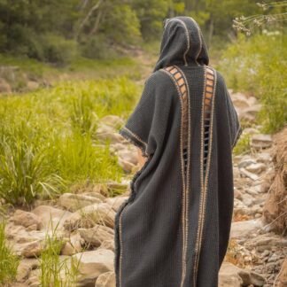 AJJAYA MAGOS WIZARD Long Mens Hooded Kimono Ivory Beige Tribal Ritual Ceremony Gypsy Magic Ritual Primitive Rave Boho