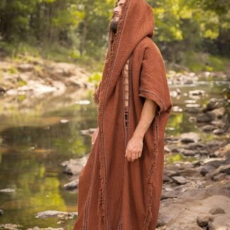 AJJAYA MAGOS WIZARD Long Mens Hooded Kimono Ivory Beige Tribal Ritual Ceremony Gypsy Magic Ritual Primitive Rave Boho