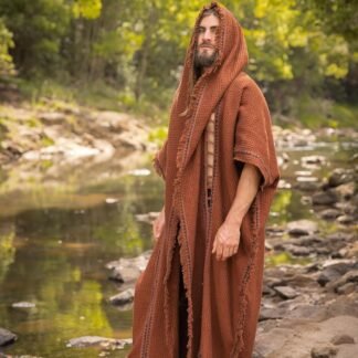 AJJAYA MAGOS WIZARD Long Mens Hooded Kimono Ivory Beige Tribal Ritual Ceremony Gypsy Magic Ritual Primitive Rave Boho
